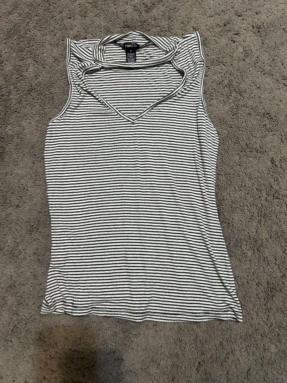 Rue21 Black and White Striped Sleeveless Mock Neck Tank